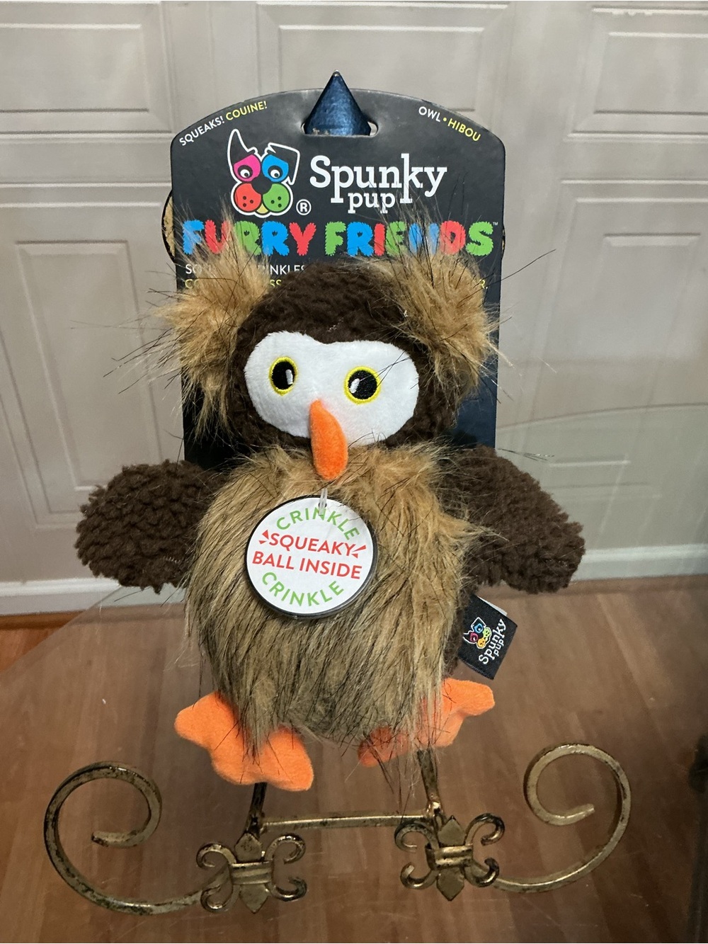 Spunky Pup Furry Friends Dog Toy with Ball Squeaker 8” With Clinker & Squeaker